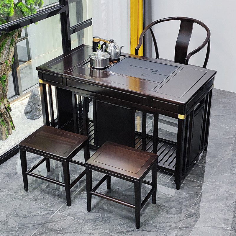 新中式花梨木沙比利实木茶桌椅组合家用乌金石多功能小茶台简约