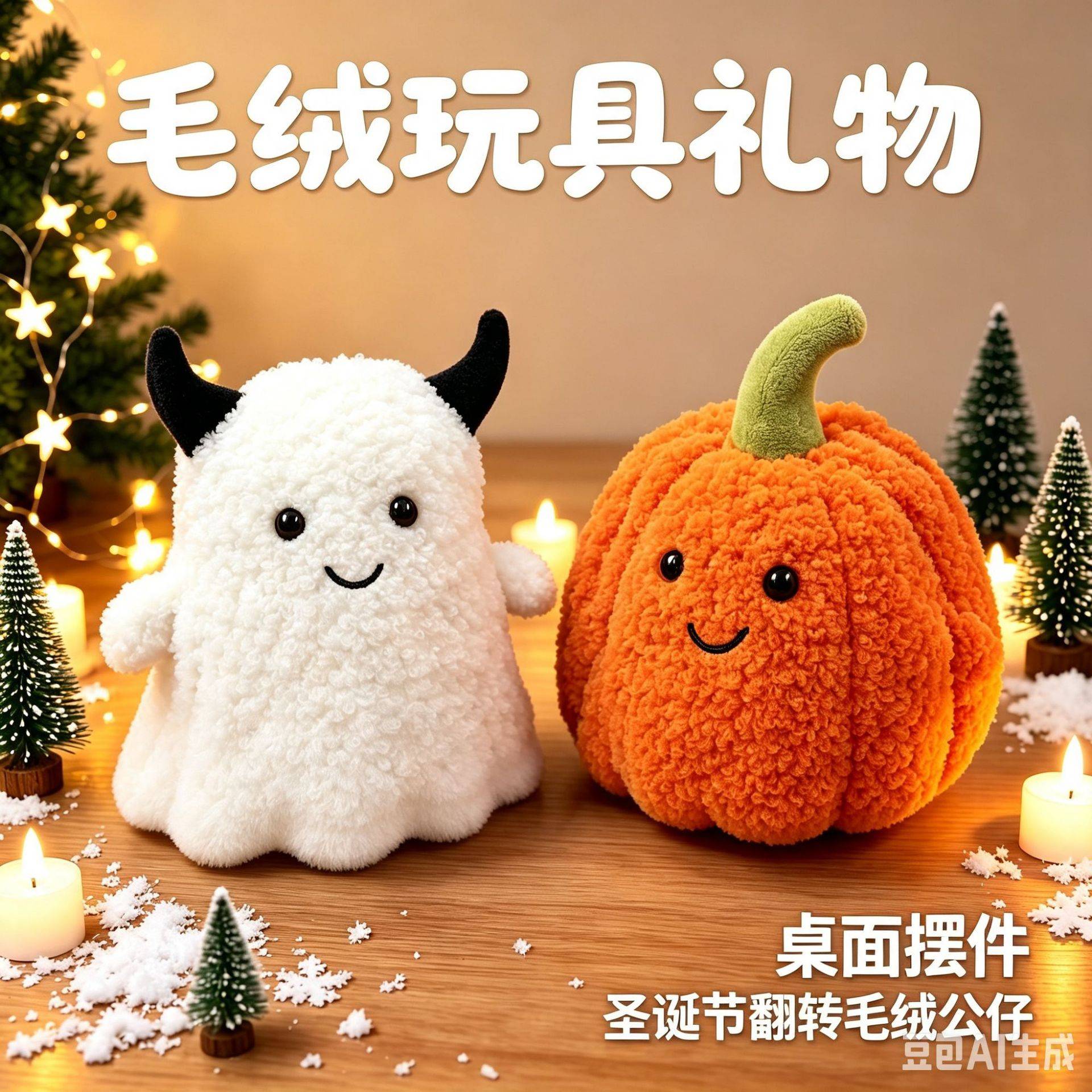 万圣节创意可翻转幽灵南瓜毛绒玩具公仔桌面摆件可爱治愈节日礼物