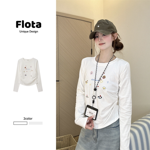 【flota】韩系ins风卡通刺绣修身长袖T恤秋季百搭显瘦上衣女2578