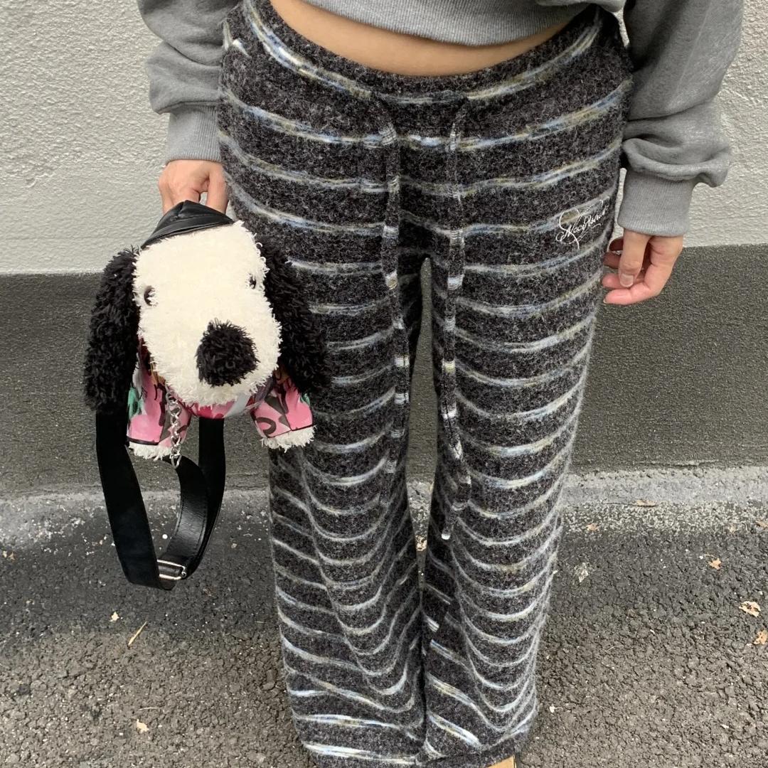 兔绒条纹裤 秋冬舒适慵懒风休闲裤手感软糯外穿垂感直筒长裤