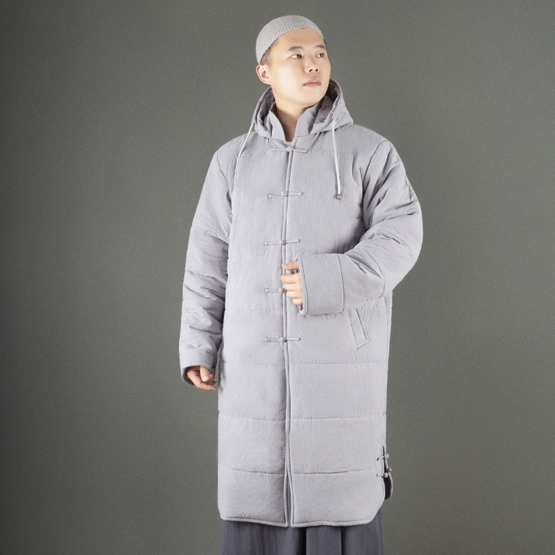 特卖僧服冬季男保暖加厚棉大衣棉麻连帽棉袄和尚服女出家僧人大褂