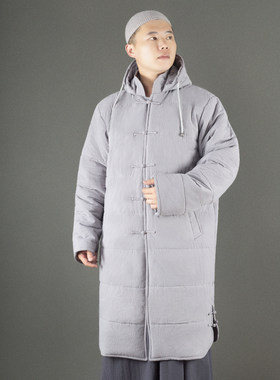 特卖僧服冬季男保暖加厚棉大衣棉麻连帽棉袄和尚服女出家僧人大褂