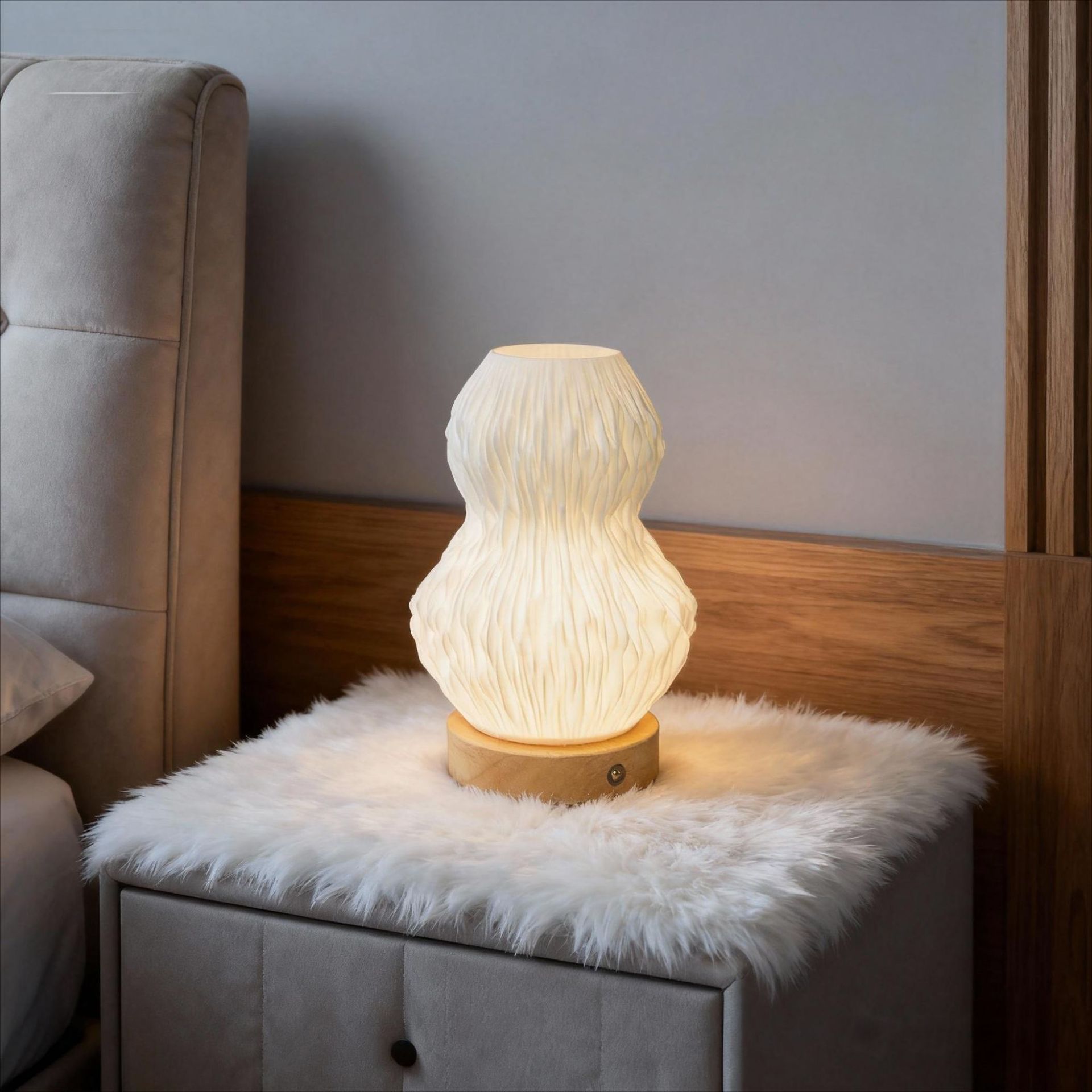 新特丽卧室床头装饰台灯充电ins奶油风3D打印触摸调光小夜灯书房