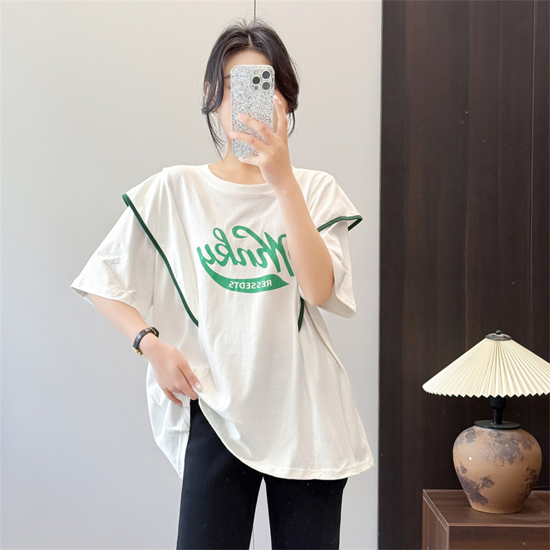 惠衣阁春女棉质短袖t恤衫荷叶边上衣韩版宽松甜美半袖T恤衫大码