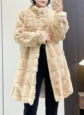 惠衣阁秋冬女仿水diao毛外套中长款外套休闲保暖毛毛外套妈妈装