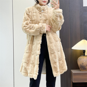惠衣阁秋冬女仿水diao毛外套中长款外套韩版休闲保暖毛毛外套轻熟