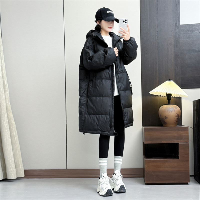 惠衣阁秋冬女连帽羽绒服中长款羽绒服韩版宽松保暖过膝羽绒外套