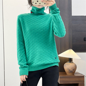 休闲弹力百搭针织衫 惠衣阁冬季 韩版 高领针织衫 纯色刺绣毛衣 女长袖