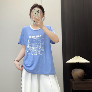 女短袖 圆领T恤衫 惠衣阁夏季 t恤衫 上衣 韩版 休闲减龄印花半袖