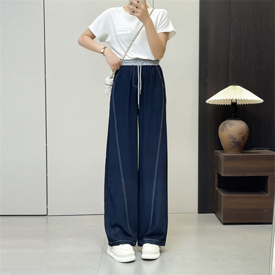 惠衣阁夏季女松紧腰高腰长裤薄款长裤韩版宽松休闲裤直筒裤阔腿裤