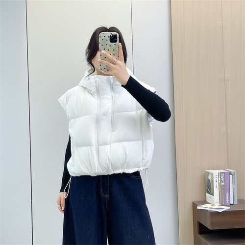 惠衣阁秋冬女连帽羽绒马夹短款羽绒背心韩版宽松休闲短款羽绒外套