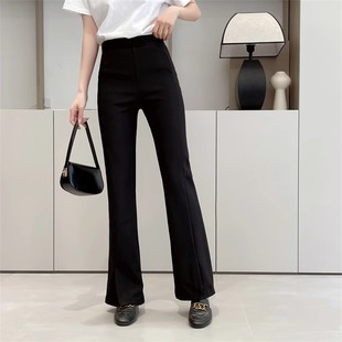 女松紧腰高腰长裤 喇叭裤 弹力微喇裤 显瘦开叉职业裤 修身 惠衣阁春季