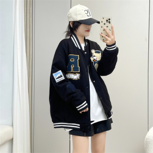 惠衣阁秋冬女立领夹棉外套卡通贴布棒球服韩版加厚保暖棉服外套
