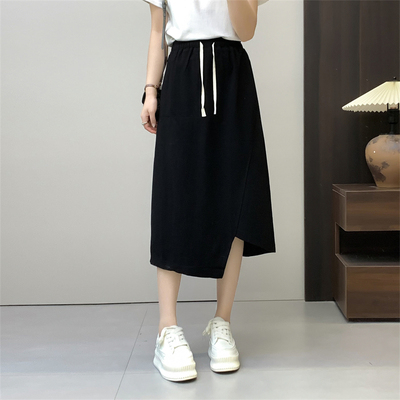惠衣阁夏季女棉质松紧腰高腰半身裙不规则下摆中长裙a字裙森女裙