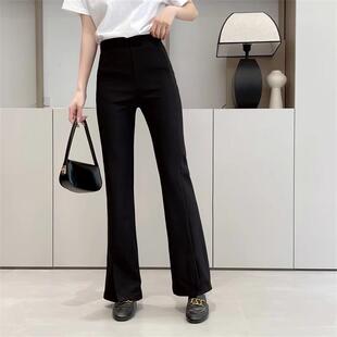 职业裤 裤 修身 弹力开衩喇叭裤 惠衣阁春女松紧腰高腰长裤 小码 微喇裤