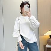 白色T恤韩版 t恤衫 宽松休闲蕾丝花边白色上衣 女棉质长袖 惠衣阁春季