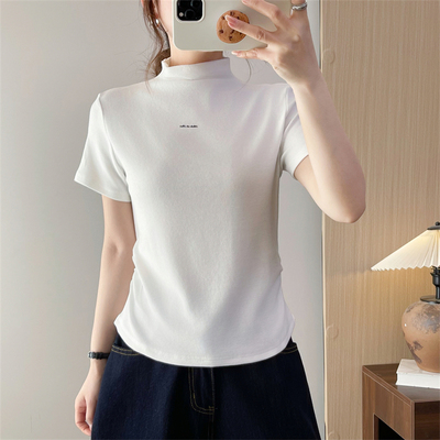 惠衣阁春夏女莫代尔棉短袖t恤衫半高领T恤韩版气质修身弹力打底衫