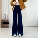 牛仔加绒阔腿裤 宽松休闲裤 牛仔微喇裤 惠衣阁秋冬女高腰加绒牛仔裤