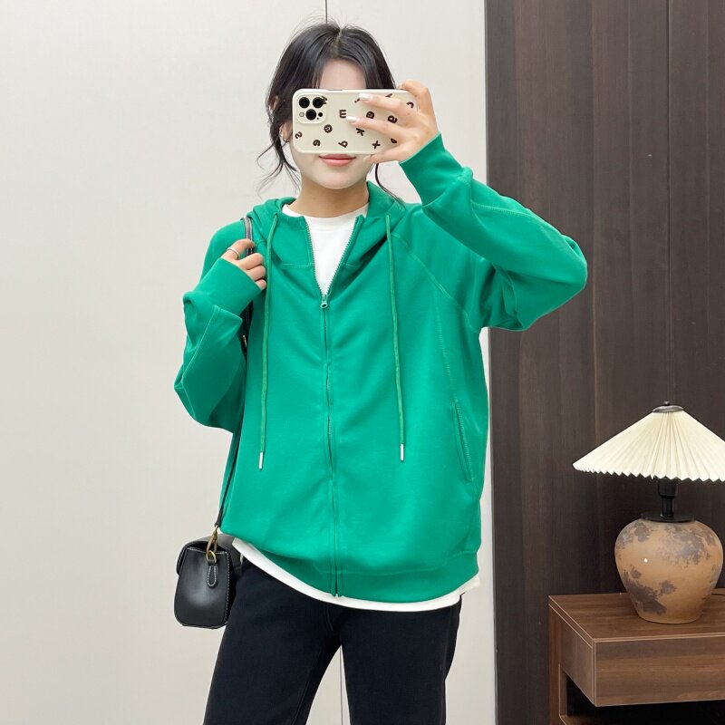 惠衣阁春季女棉质连帽卫衣连帽外套韩版宽松休闲拉链衫连帽运动衫