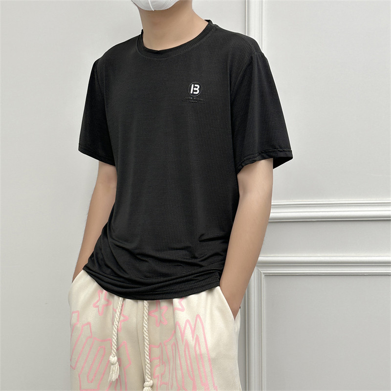 惠衣阁夏季男士短袖t恤衫圆领速干衣韩版修身超大弹力上衣运动衫