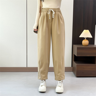 宽松加厚垮裤 韩版 松紧腰高腰加绒长裤 惠衣阁秋冬女棉质磨毛休闲裤