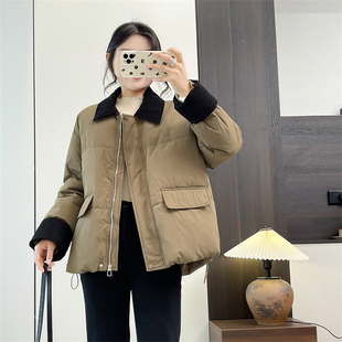 惠衣阁秋冬女衬衫领羽绒服短款羽绒服韩版宽松休闲保暖羽绒外套