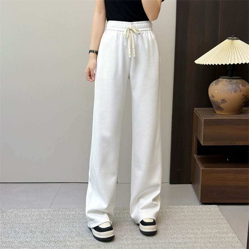 惠衣阁春夏女棉质松紧腰高腰长裤直筒裤韩版宽松休闲裤白色运动裤