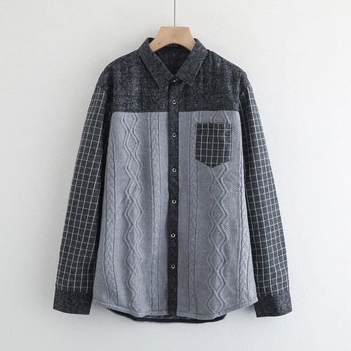 男士长袖加绒衬衫保暖衬衣小码