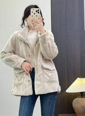 惠衣阁秋冬女仿水diao毛外套夹棉外套韩版休闲轻熟毛毛棉服外套