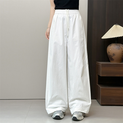 惠衣阁春夏女松紧腰高腰长裤直筒裤韩版宽松休闲裤弯刀裤工装裤