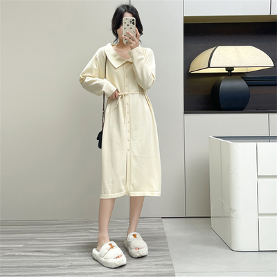 惠衣阁秋女长袖针织裙衬衫款针织连衣裙韩版休闲通勤针织打底长裙