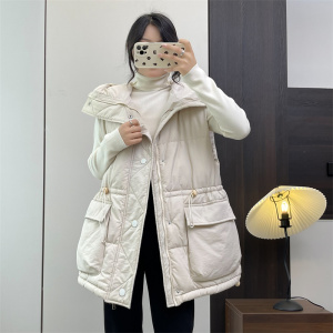 惠衣阁秋冬女连帽加棉马甲中长款马夹宽松休闲百搭棉马夹棉服外套