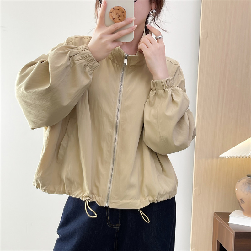 惠衣阁春季女长袖立领外套短款薄外套韩版宽松休闲纯色外套夹克衫