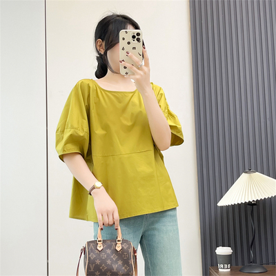 惠衣阁夏女棉质短袖衬衫蝙蝠袖衬衫韩版宽松休闲通勤衬衣气质上衣