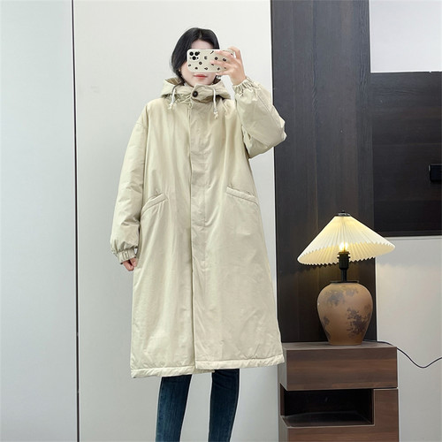惠衣阁冬女连帽羽绒服中长款羽绒服韩版宽松休闲保暖过膝羽绒外套
