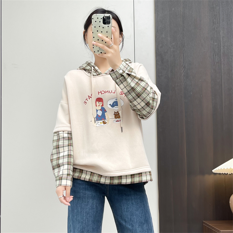 惠衣阁秋冬女加绒卫衣连帽卫衣韩版宽松休闲加绒加厚运动衫外套