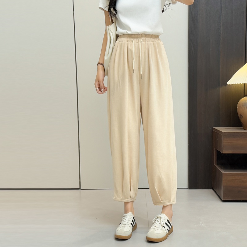 惠衣阁春季女棉质松紧腰高腰九分裤韩版宽松休闲裤运动裤垮裤