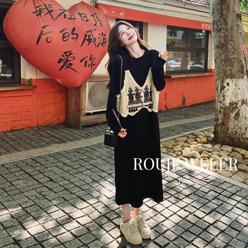 ROUJEWELER赫本风假两件连衣裙女