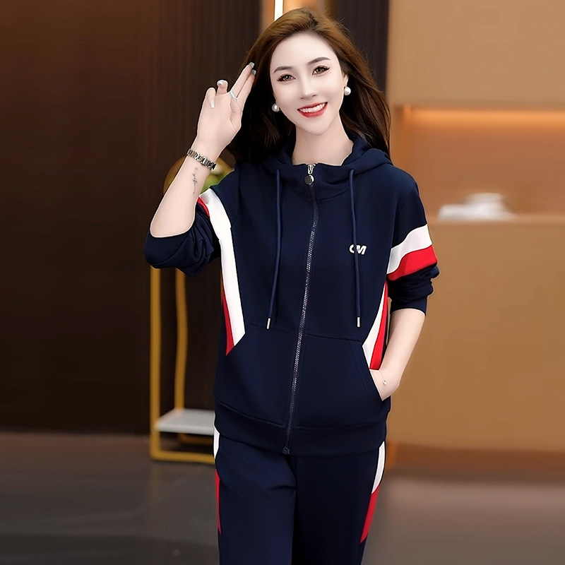 秋季女士旅游穿的运动套装两件套2024春秋款休闲气质拼色长袖卫衣