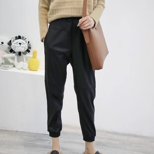 系带松紧腰插袋宽松束脚皮裤 哑光磨砂进口绵羊皮萝卜裤 型 大爱版