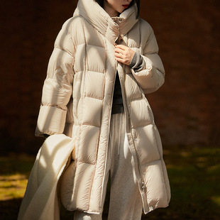 【冬日晴空线】超温暖大绒被95白鹅绒三防长款连帽羽绒服冬季女装