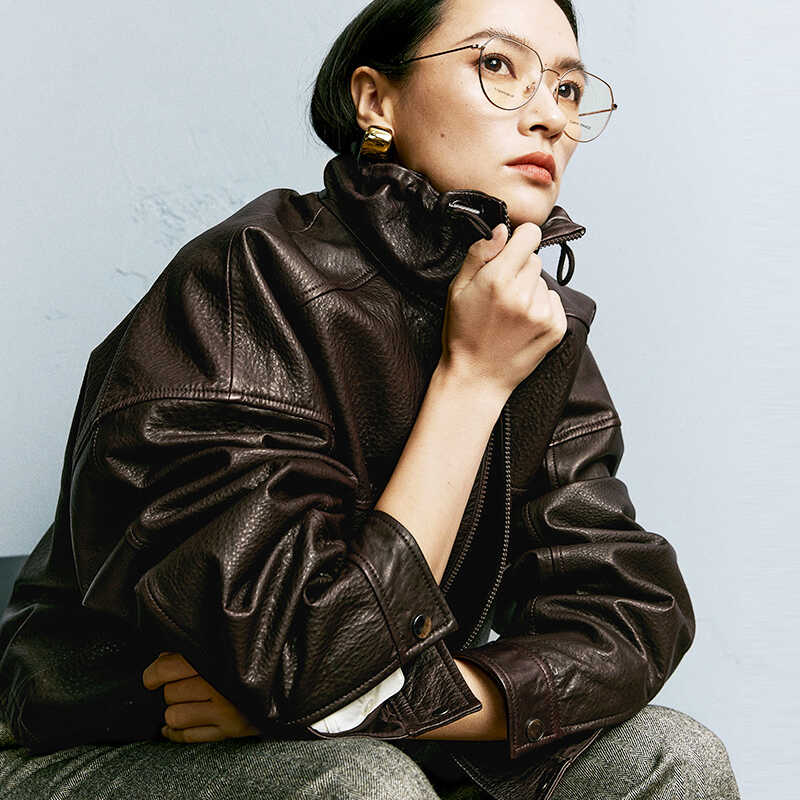 立领真皮泡面夹克外套欧美宽松