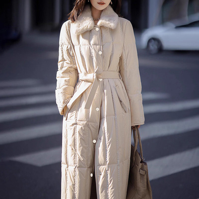獭兔毛领长款95白鹅绒羽绒服风衣
