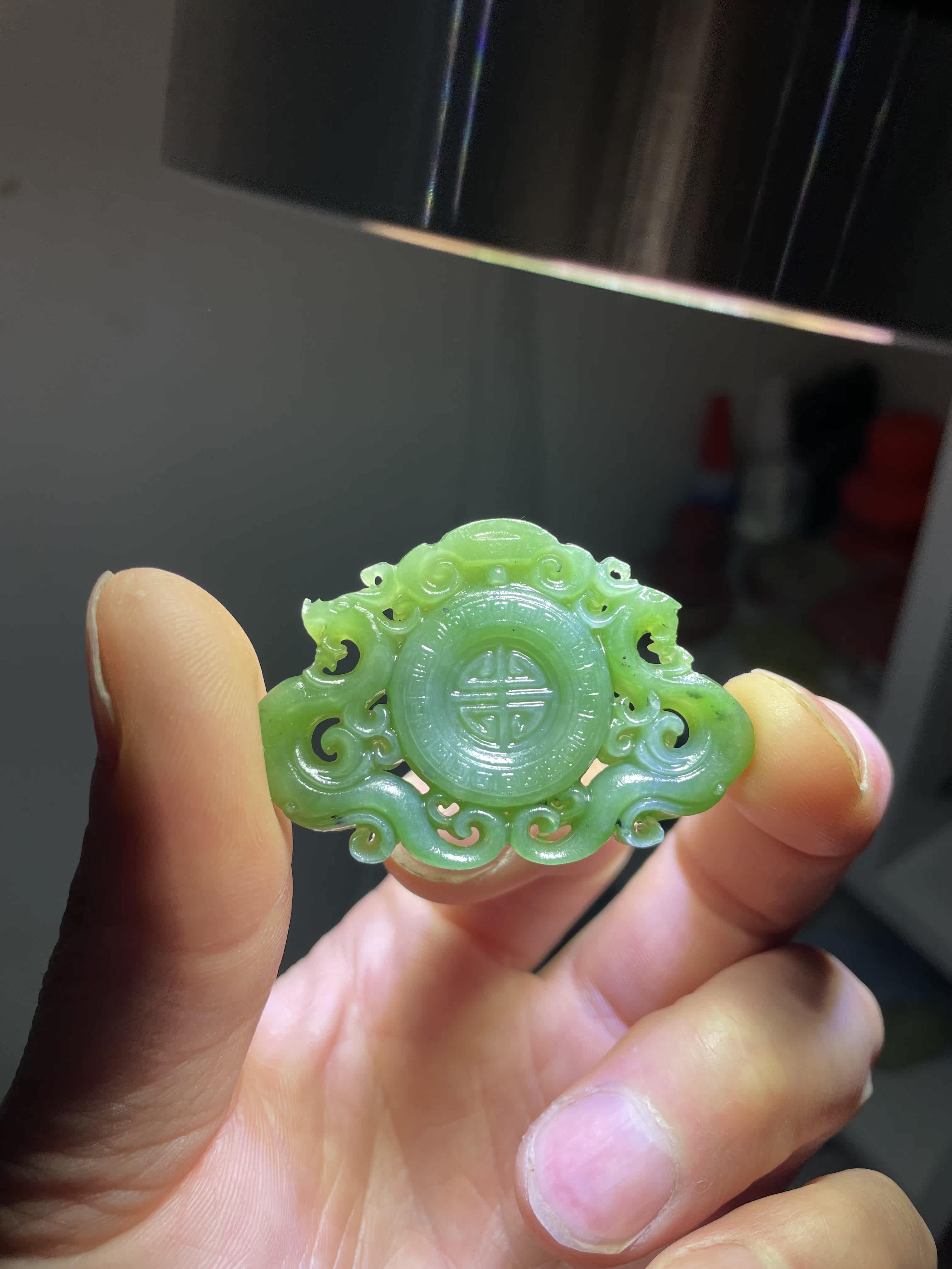 天然和田玉碧玉镂空雕仿古龙凤呈祥玉牌吊坠包邮