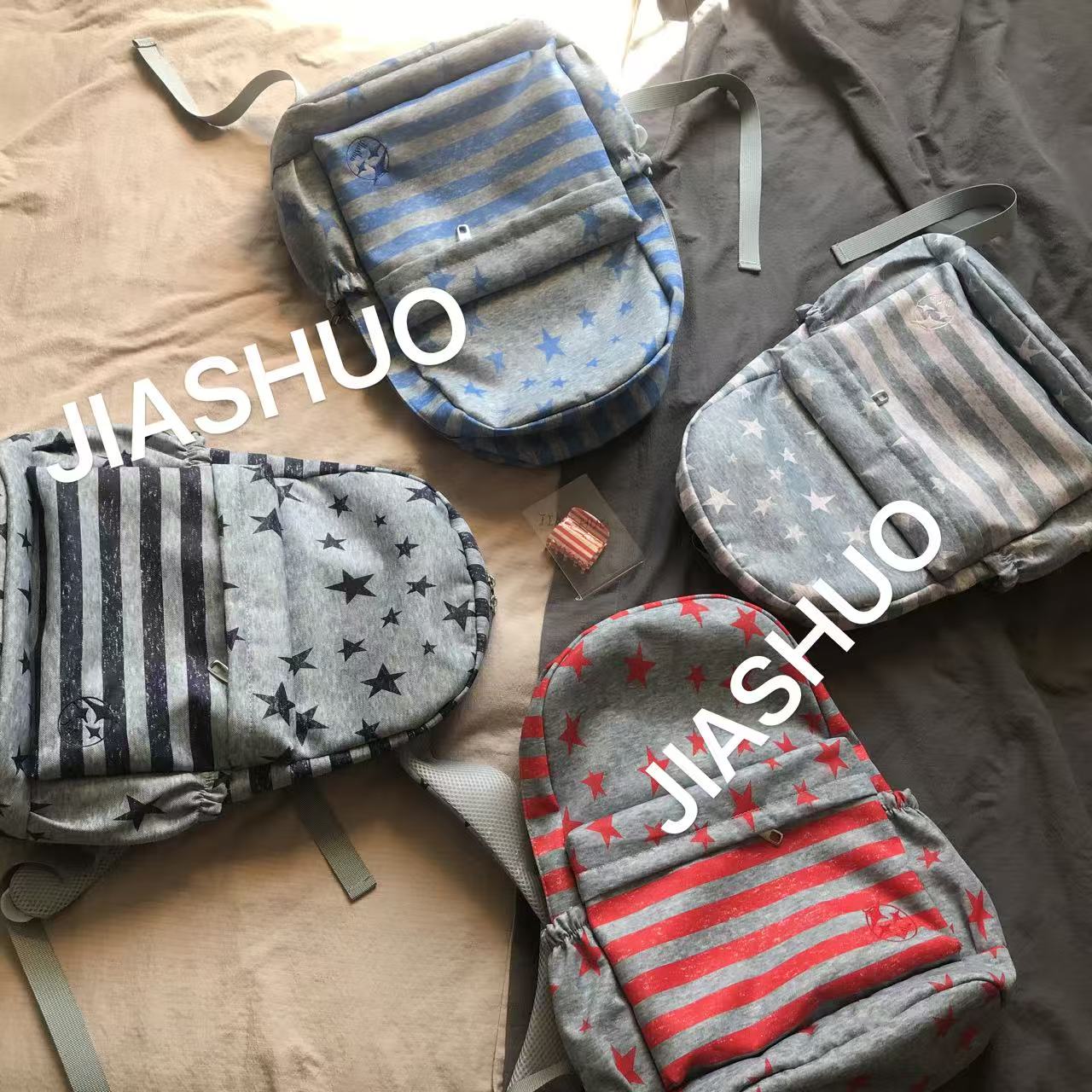 美式复古星星条纹双肩包女ins休闲轻便学生书包百搭日常通勤背包