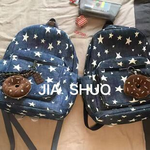 复古满天星双肩包女少女星星帆布背包校园上学轻便大容量书包通勤