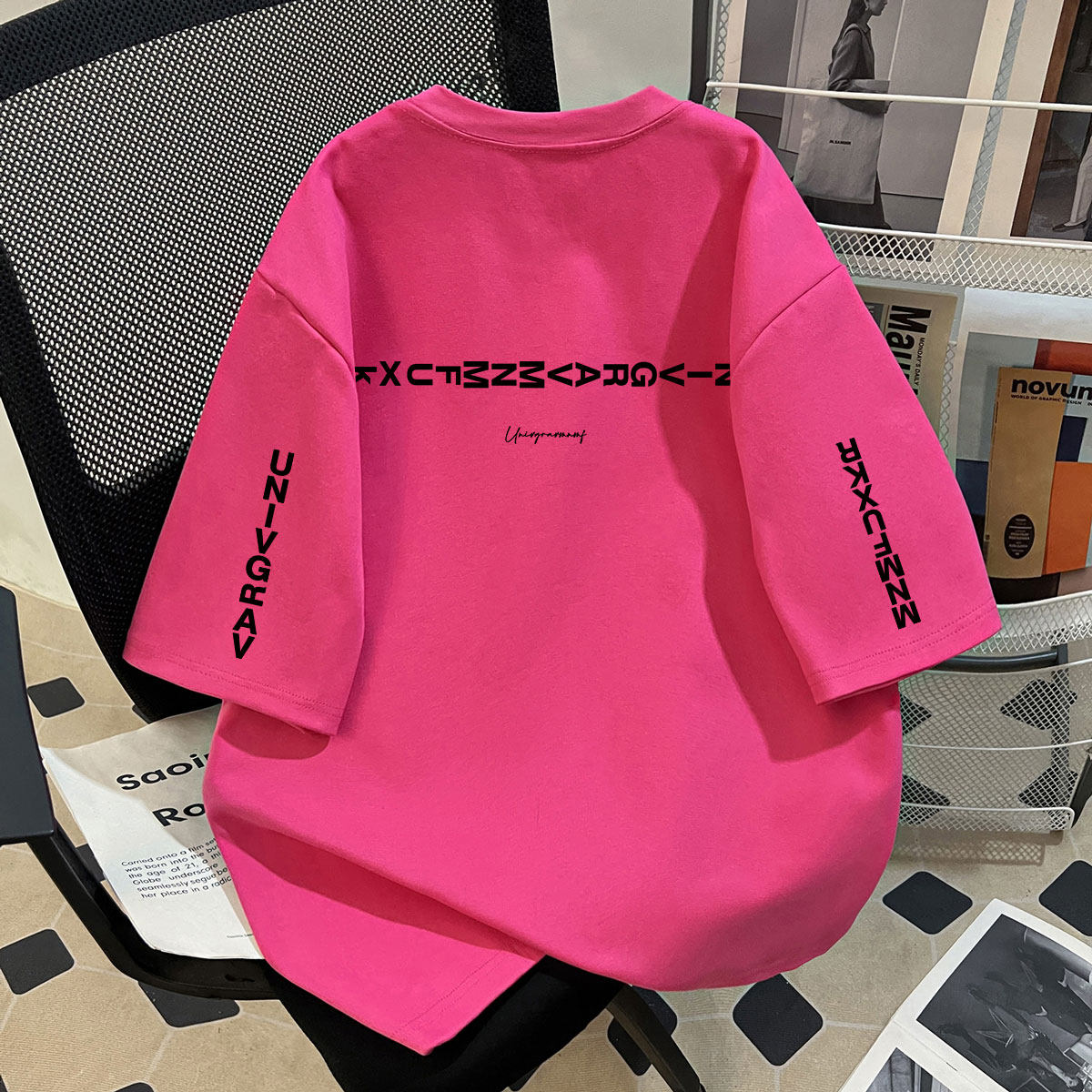 美式潮牌设计感印花男女童100%纯棉短袖t恤初中生百搭韩版上衣ins