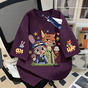 2026夏季潮流疯狂动物城印花女童纯棉短袖t恤初中生韩版时髦上衣