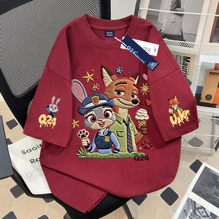 2026夏季潮流疯狂动物城印花女童纯棉短袖t恤初中生韩版百搭上衣