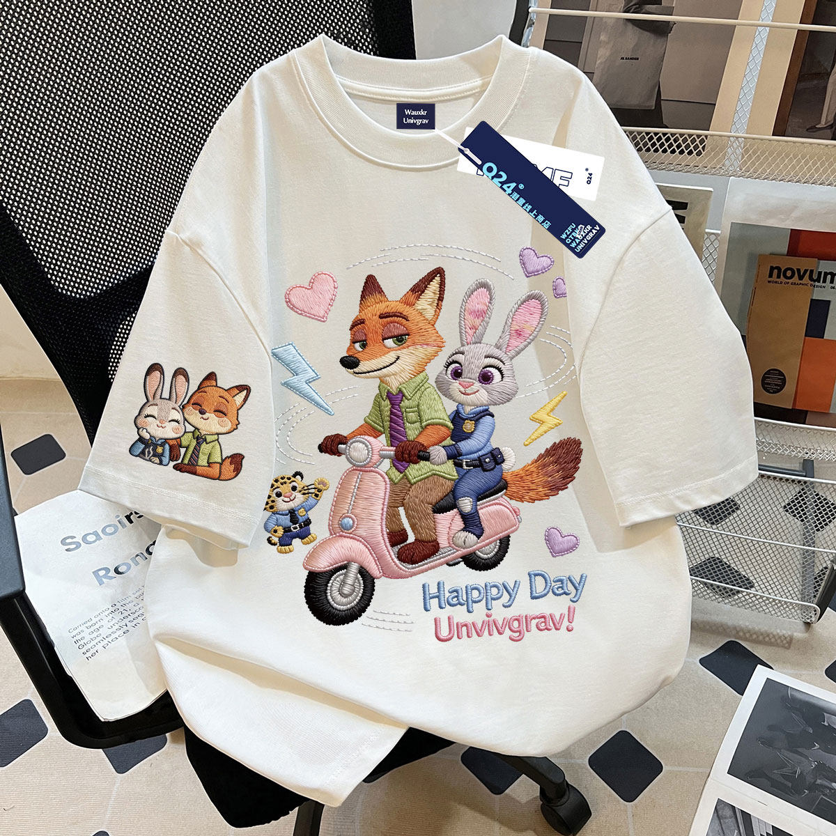 女童疯狂动物城仿刺绣2026夏季款纯棉短袖t恤初中生休闲宽松上衣